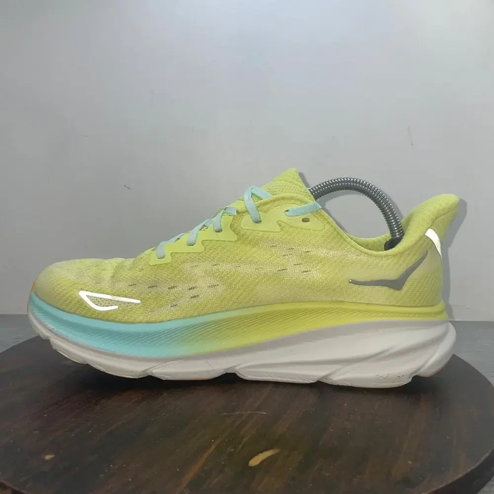 Hoka One One Clifton 9 Mens Size 10B Yellow Blue Walking Running Shoes Sneakers